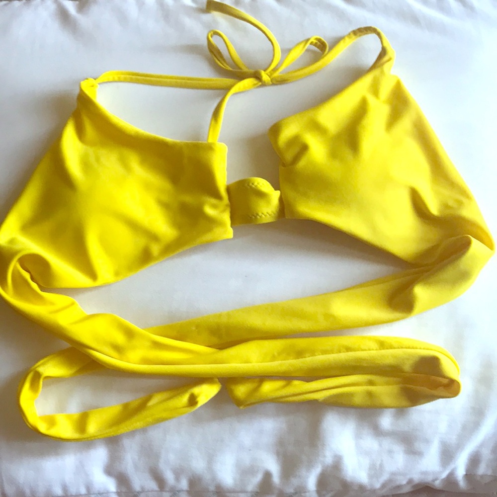 Yellow wrap around bikini top (S)